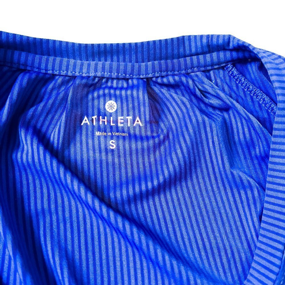 Athleta long sleeve bright blue striped reflective gathered bust line Small - Picture 6 of 10